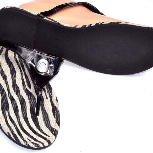 Cole Haan Tabitha Zebra Pattern Black Patent Leather Flip Flop Thong Sandals 11B - Picture 3 of 3